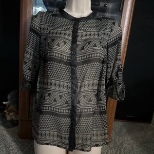 Dolled Up Black and Gray Patterned Blouse